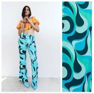 NWT Zara High Waisted Printed Satin Pants/Trousers